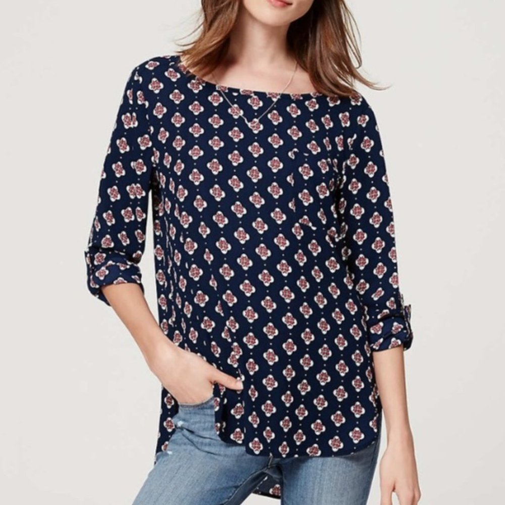 LOFT Petite Floral Tile Pocket Blouse